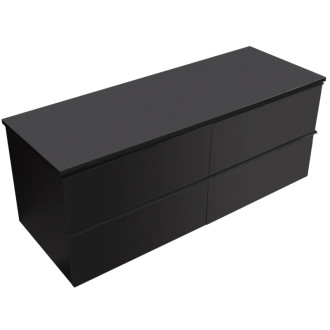 CERANO - Kúpeľňová skrinka Velora - čierna matná, úchytka čierna + doska pod umývadlo Navira Slim - 18 mm - 140x54, 8x46, 5 cm