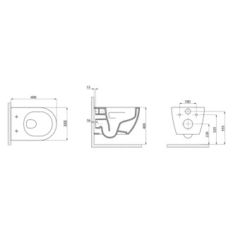 LUNA závesná WC misa, Vortex Rimless, 35,5x49cm, biela