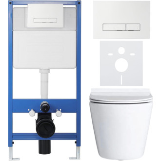 CERANO - Kompletný WC set Profi/Dure - biela lesklá - WC tlačidlo Slim/Biela - predstenová inštalácia - 51x35 cm