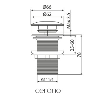 CERANO - Sifón umývadlový - 5/4" - mosadz - DN32 mm s výpustom click-clack s prepadom - čierna