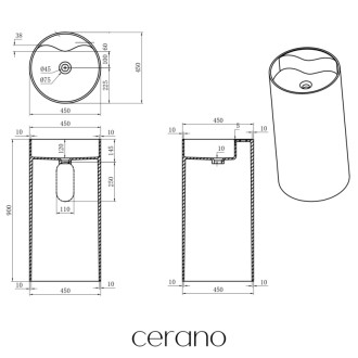 CERANO - Umývadlo z liateho mramoru Soho - voľne stojace - biela matná - 45x90 cm
