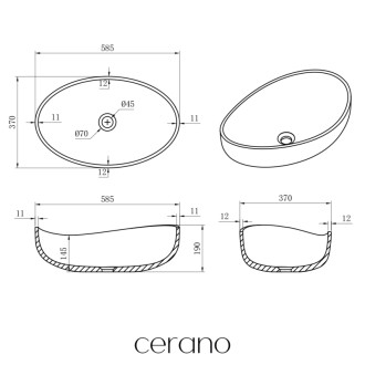 CERANO - Umývadlo z liateho mramoru Valentino - na dosku - biela matná - 60x37 cm