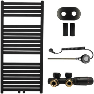 CERANO - Kúpeľňový radiátorový set Luigino - kombinované vykurovanie, wifi tyč - stredové pripojenie 50 mm - 300W - čierna matná - 970x450 mm