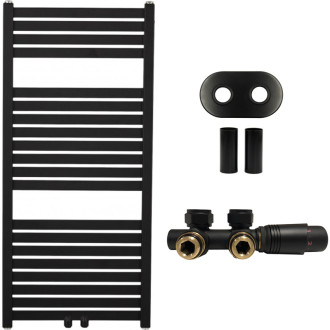 CERANO - Kúpeľňový radiátorový set Luigino - ústredné vykurovanie - stredové pripojenie 50 mm - 300W - čierna matná - 970x450 mm