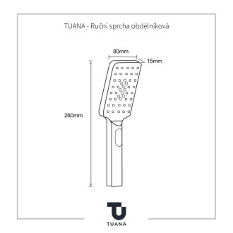 TUANA - Ručná sprcha obdĺžniková - 3 funkcie - chróm