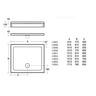 Ideal Standard Simplicity Stone L5048 01 sprchová vanička liaty mramor 90x80