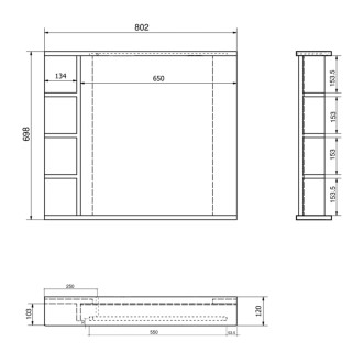 KORIN STRIP zrkadlo s LED osvetlením a policami 80x70x12cm KO350S