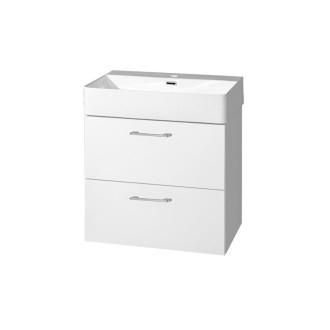 Leny skrinka s keramickým umývadlom, 600x675x420 mm, spodná, biela lesklá, 2 zásuvky CN811N