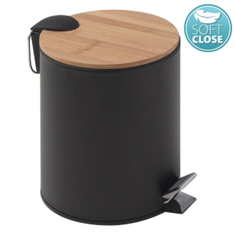 KENTA odpadkový kôš 3l, Soft Close, čierna mat/bambus 1309 57912