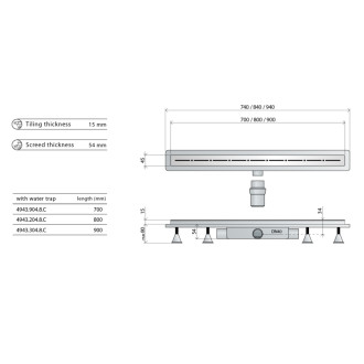 RENOVA ECO LINE podlahový žľab s nerezovým roštom, L-700, DN40 4943.904.8C 58986