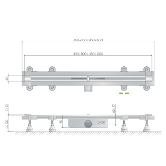 SUMISURA podlahový žľab s nerezovým roštom, L-450-1230, DN50 59341