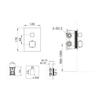 LATUS podomietková sprchová termostatická batéria, box, 3 výstupy, chróm 1102-33 58317