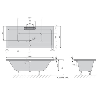 CASCATA obdĺžniková vaňa 185x85x45cm, kaskáda biela 60681