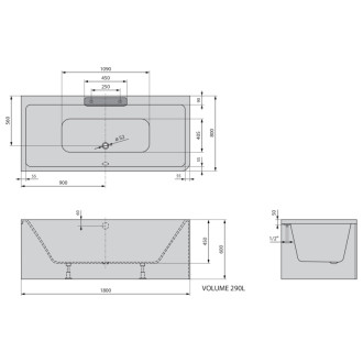 CASCATA L MONOLITH obdĺžniková vaňa 180x80x60cm, kaskáda nerez 60683