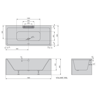 CASCATA R MONOLITH obdĺžniková vaňa 180x80x60cm, kaskáda nerez 60686