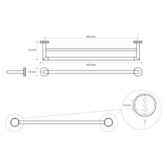 LARISSA dvojitý držiak uterákov 600mm, čierna/meď mat WS011BC 59065