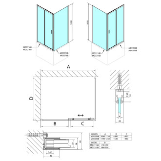 DEEP BLACK obdĺžnikový sprchovací kút 1100x900mm L/P variant, číre sklo 57872