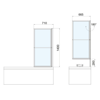 KAGERA vaňová zástena s pneumatickým zdvihom, š. 710mm, biela mat, číre sklo 30336W 55527