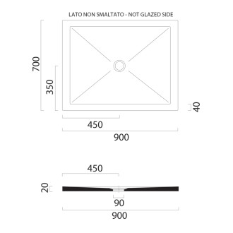 Keramická sprchová vanička, obdĺžnik 90x70x2cm, cenere mat