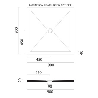 Keramická sprchová vanička, štvorec 90x90x2cm, cenere mat