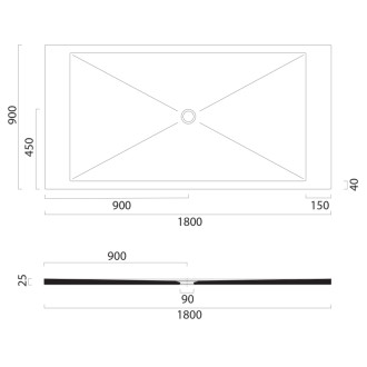 Keramická sprchová vanička, obdĺžnik 180x90x2cm, cenere mat