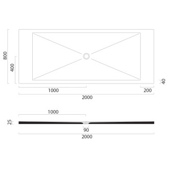Keramická sprchová vanička, obdĺžnik 200x80x2cm, cenere mat