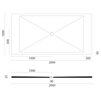 Keramická sprchová vanička, obdĺžnik 200x100x2cm, cenere mat