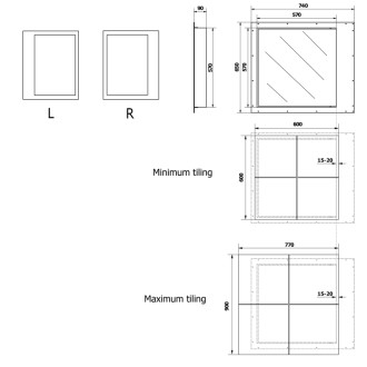 ZARZ revízne dvierka pod obklady 60x60cm, otváranie click-clack, podperné kolieska
