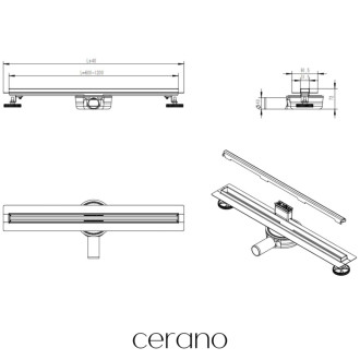 CERANO - Sprchový odtokový žľab Slim, so sifónom, otočný 360 ° - čierna matná - 84 cm