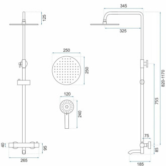 REA Lungo sprchový set s termostatom, kartáčovaná meď -P8807 REA-P8807